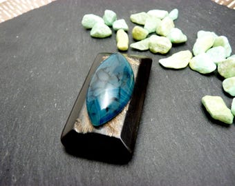 Magnetic brooch, blue dragon vein agate stone, horn rectangle, to close vest, scarf BLUE DRAGON VEIN