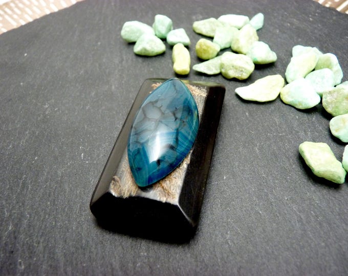 Magnetic brooch, blue dragon vein agate stone, horn rectangle, to close vest, scarf BLUE DRAGON VEIN