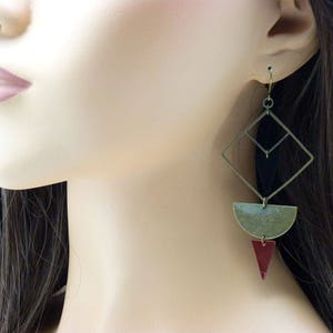 Black and red bronze geometric earrings in graphic metal GEO option Clips Best seller image 2