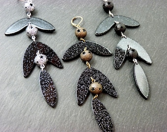 Boucles d'oreilles acétate noir pailleté  | PETULA PAILLETTES | Option Clips et couleurs - KUMKA