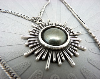 Silver Sun Necklace with Pyrite Stone | FULLSUN | 2 Adjustable Strands