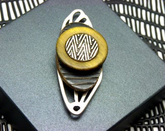 Yellow magnetic brooch and long silver wing, to close vest, scarf - ethnic - CIGALE -