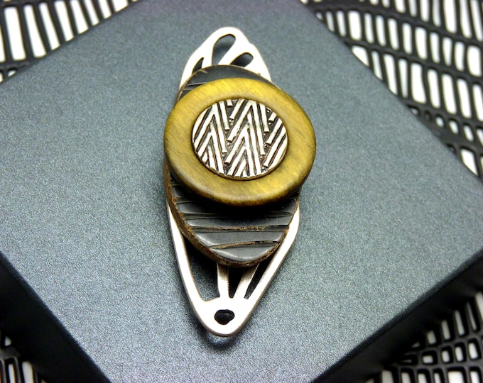 Yellow magnetic brooch and long silver wing, to close vest, scarf - ethnic - CIGALE -