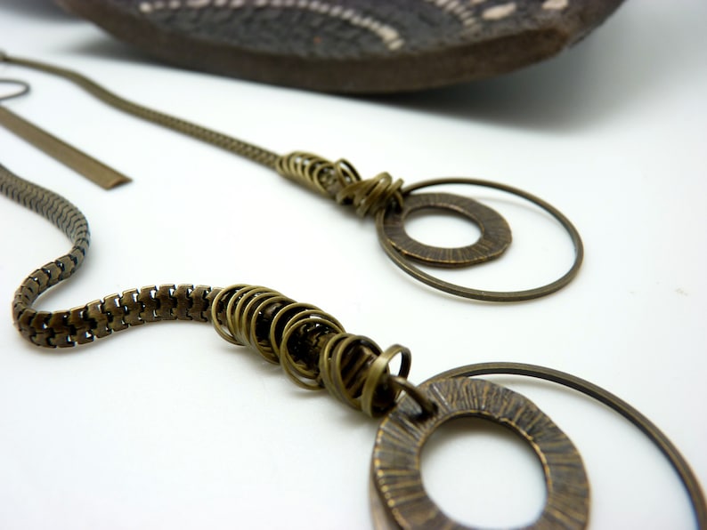 long necklace chic bohemian Chic collection PYRITE KUMKA Long necklace big stone lasso metal bronze brass necklace pyrite