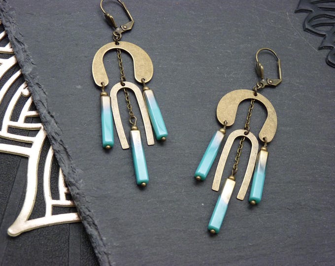 Boucles d'oreilles Art Déco Bleues | LEMPICKA | Option Clips et 2 Tailles