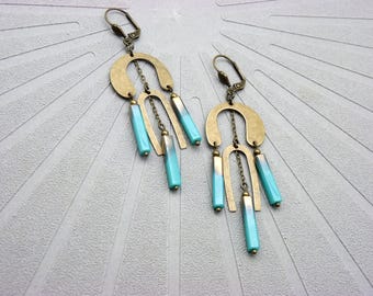 Blue Art Deco Earrings | MIMI LEMPICKA | Clip-on Option and 2 Sizes - KUMKA