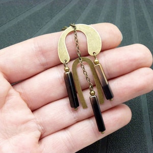 Art deco bronze metal earrings and bi-color black and bronze glass stick MIMI LEMPICKA clip option image 7