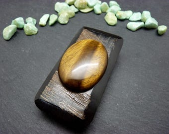 Tiger's eye stone magnetic brooch, horn rectangle, to close coat, large vest, stole TIGER'S EYE