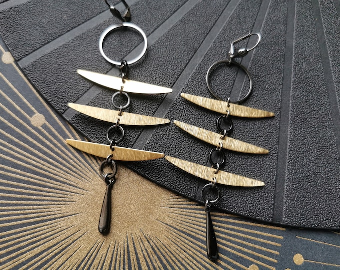 Brushed brass, gun metal, ethnic graphic earrings | KEEPKOOL | Clip-on option