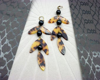 Cascade Tortoiseshell Acetate Earrings | PETULA | Clip-on Option - KUMKA