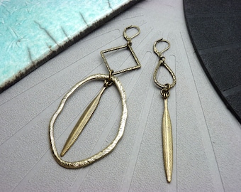 Large Asymmetrical Vintage Ethnic Gold Earrings | OLYMPE | (clip-on option) - KUMKA