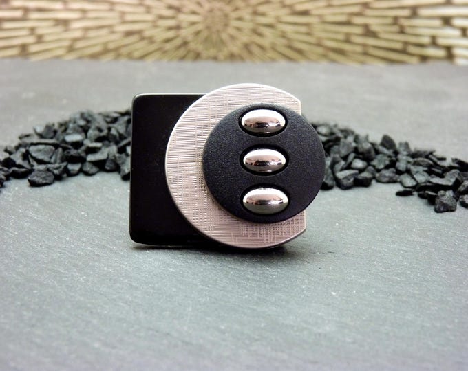 Black square matte silver ring - minimalist and futuristic - adjustable ring - FUTURIA - Last item!