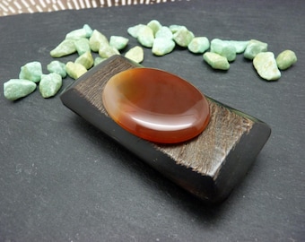 Magnetic brooch with orange agate stone, rectangular horn, to close coat, large vest, stole AGATE
