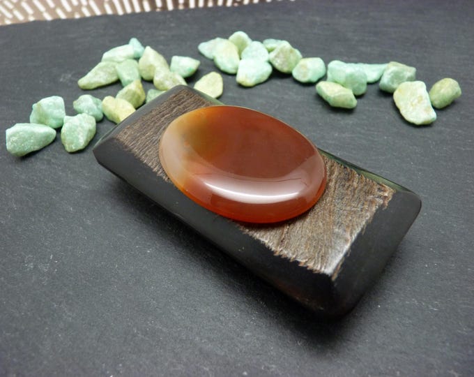 Magnetic brooch with orange agate stone, rectangular horn, to close coat, large vest, stole AGATE