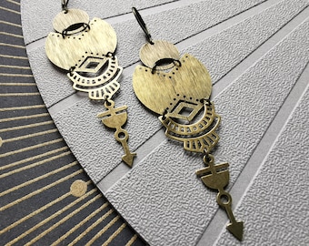 INDIE COSMIK brushed bronze metal ethnic earrings with Clip-on option