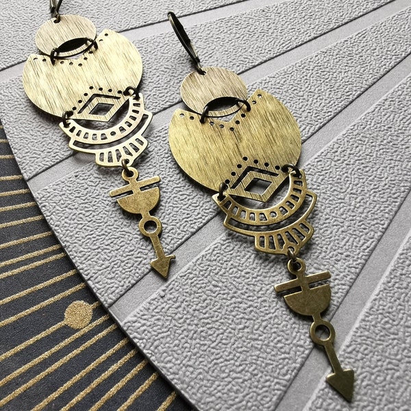 Ethnic bronze earrings brushed metal INDIE COSMIK option Clips