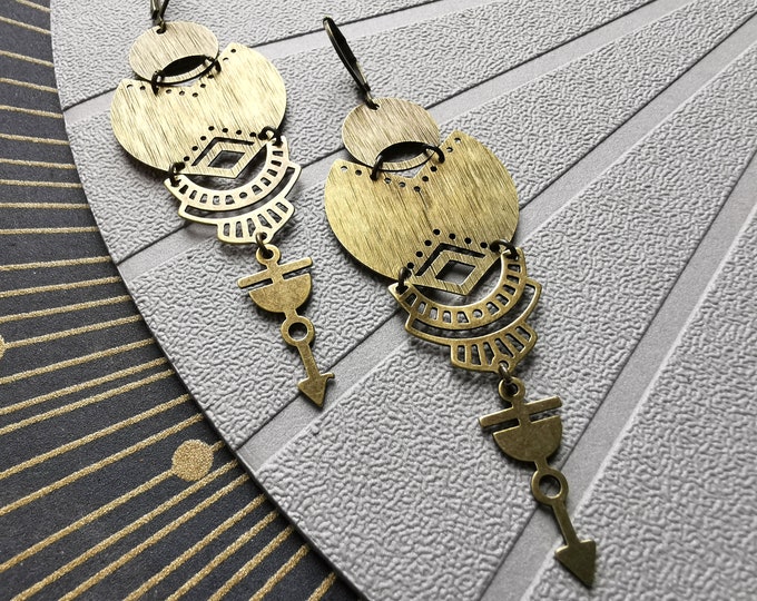 INDIE COSMIK brushed bronze metal ethnic earrings with Clip-on option