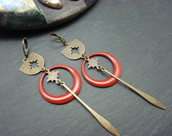 SATURNELLE red enameled bronze star earrings or identical to your choice of clips option