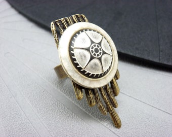 Bague longue bronze et beige nacré en métal, graphique | KIARA BRONZE | réglable - KUMKA