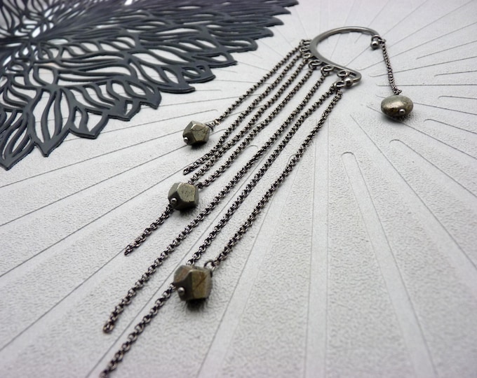 Cascade of Chains Ear Loop | ARCANA | Pyrite & Gunmetal Gray Metal