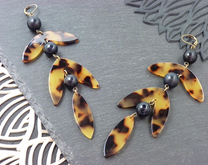 Boucles d'oreilles Cascade Écaille de tortue acétate | PETULA | Option Clips
