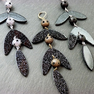 Boucles d'oreilles noir acétate | PETULA PAILLETTES | Option Clips - KUMKA