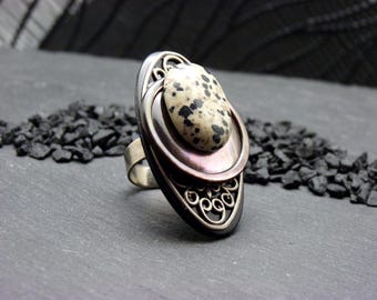 Dalmatian Jasper and Mother-of-Pearl Ring | ELLA | Adjustable