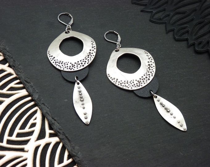 Boucles d'oreilles Tribales Argent & Cuir | MASAÏ | Option Clips