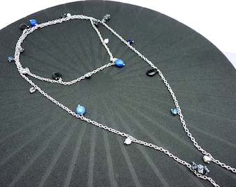 Long necklace multi-pearl stone CASCADE silver blue necklace
