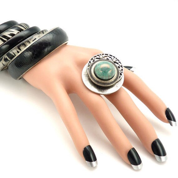 Grosse Bague argent metal et verre turquoise aqua PANDORA Etsy France