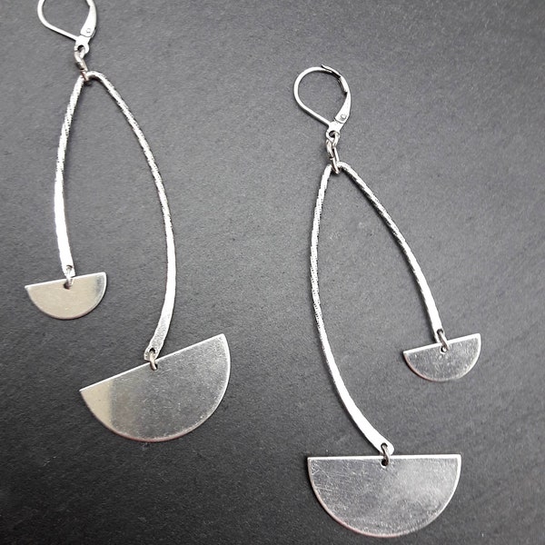 Boucles d'oreilles minimalistes graphiques métal argent OSIRIS option Clips Best seller !