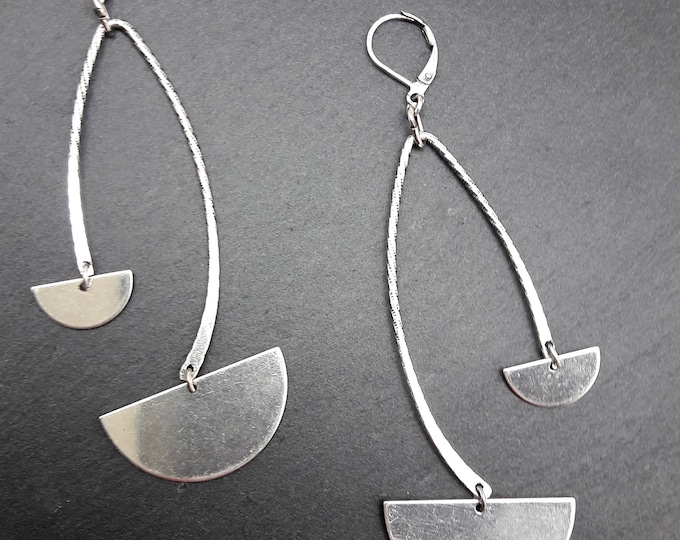 OSIRIS minimalist graphic silver metal earrings, Clip-on option, Best seller!