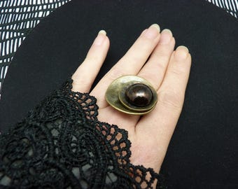 Bague bronze verre marron - minimale - CHIC - réglable