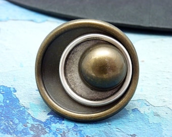 Huge Curved Metal Silver Bronze Ring BIGBOSS Adjustable