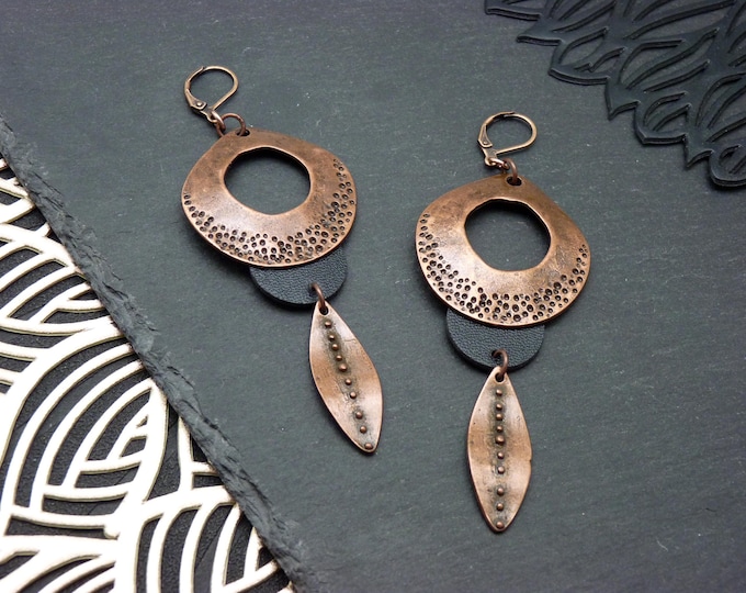 Boucles d'oreilles Tribales Cuivrées & Cuir | MASAÏ | Option Clips
