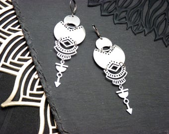 Boucles d'oreilles Tribales Acier inoxydable argent | INDIE COSMIK INOX | Option Clips
