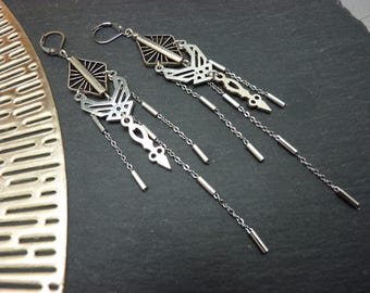 NEOTRIBAL long silver-plated and stainless steel earrings with clip-on option
