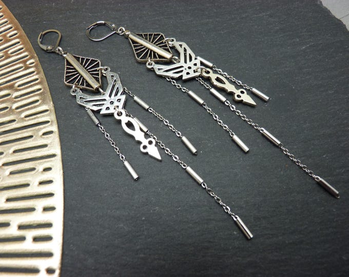 NEOTRIBAL long silver-plated and stainless steel earrings with clip-on option