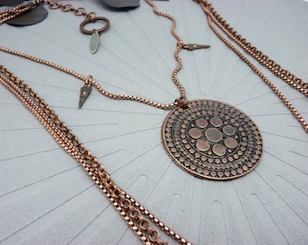 Necklace necklace multi-row chains metal copper large medallion SOLAR