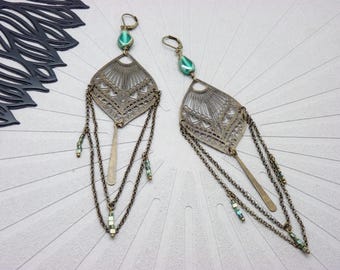 Art Deco Turquoise & Bronze Earrings | ROXIE | Clip-on Option