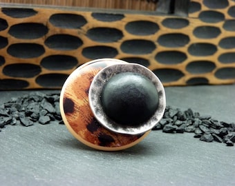Large Orange Leopard Ring in Ebony Wood - Adjustable Ring - Ethnic Jewelry - LEORANJA