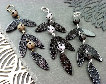 Boucles d'oreilles acétate noir pailleté  | PETULA PAILLETTES | Option Clips