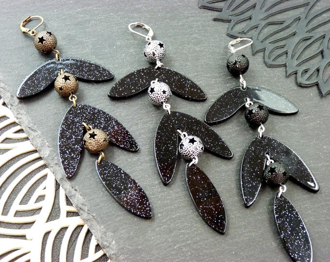 Boucles d'oreilles acétate noir pailleté  | PETULA PAILLETTES | Option Clips