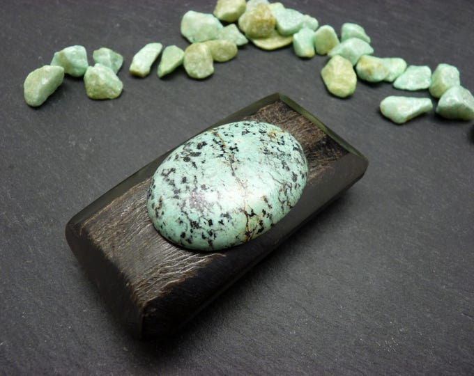 Featured listing image: Magnetic brooch with African turquoise stone, rectangular horn, to close a coat, large vest, stole TURQUOISE AFRICA