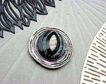 Large Silver Magnetic Brooch with Gold Sequins | NEBULA | for fastening a vest - KUMKA