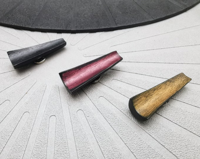 Magnetic brooch for fastening a neckline or as decoration, long, made of khaki wood, ethnic WOODA