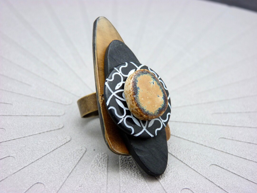 Large Long Horn and Ceramic Camel Ring, Ethnic | REBELLIA | Adjustable ...