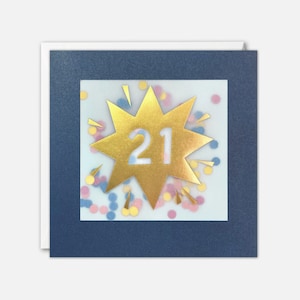 Age 21 Gold Geburtstagskarte mit buntem Papier Konfetti - Paper Shakies von James Ellis