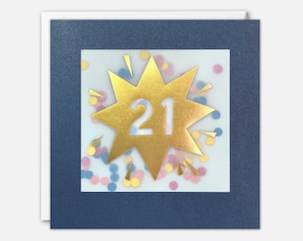 Age 21 Gold Birthday Card with Colourful Paper Confetti - Paper Shakies by James Ellis