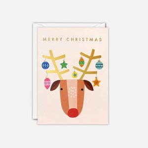 Mini carte de Noël renne avec boules par James Ellis